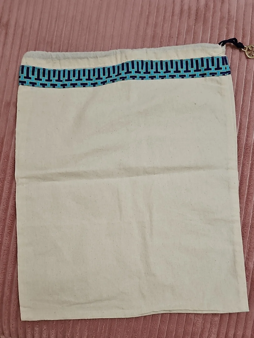 Tory Burch Cream Canvas Dust Bag with Blue Trim